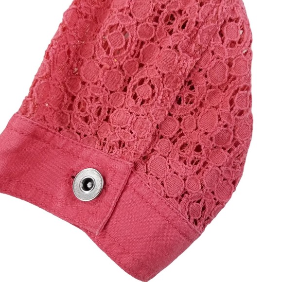 Chico's Linen Shacket Truckers Jacket Womens Sz M ( 1 ) Lace Sleeve Salmon - Picture 11 of 16